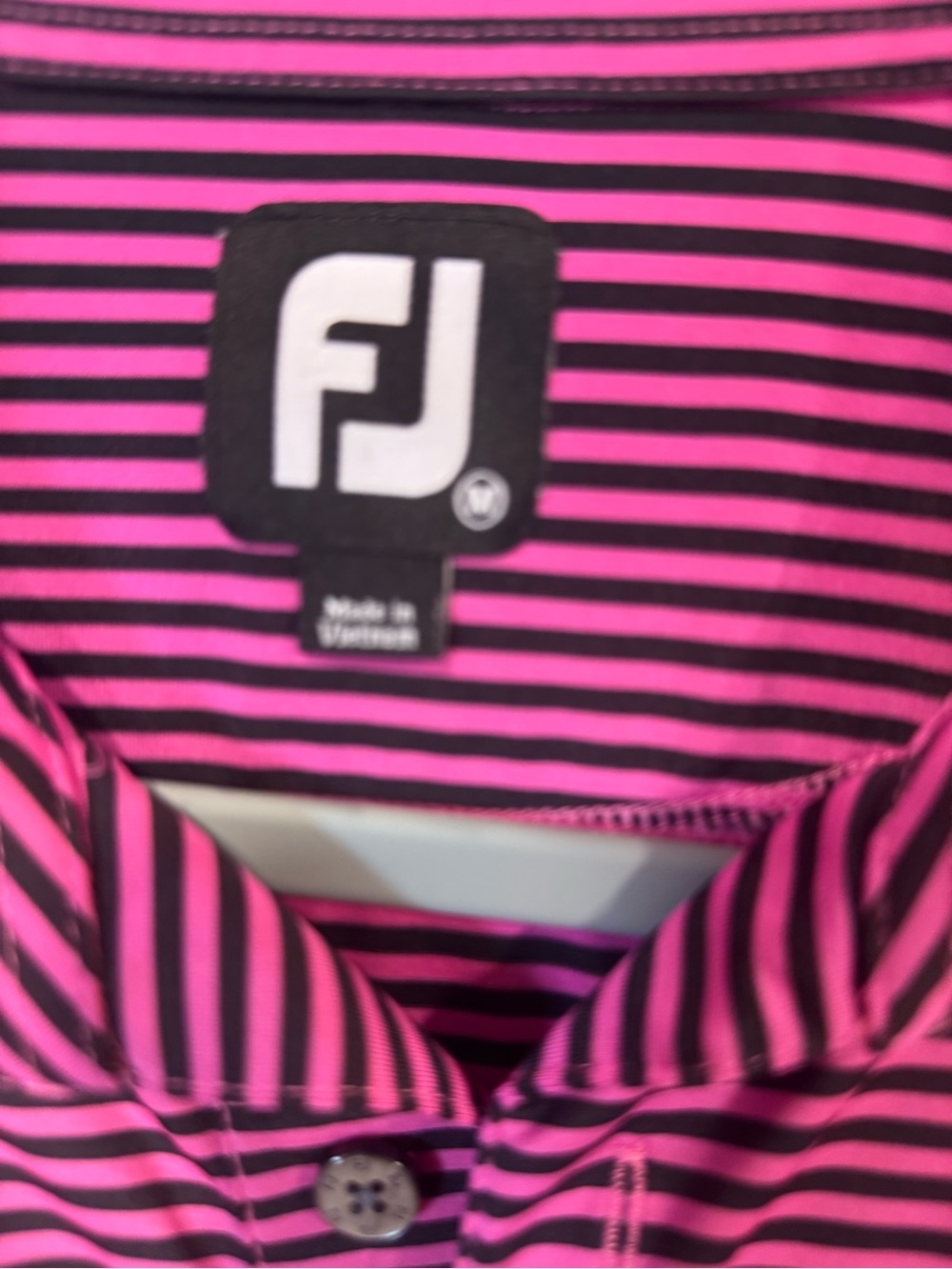 FootJoy FJ Men’s Medium Pink Black Striped Performance Golf Polo Stretch Shirt - Picture 5 of 12